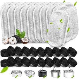 Cat Drinker Filters for 108oz/3.2L and 67oz/2L Stainless Steel Adjustable Water Flow Pet Drinkers, 12 Pack Pet Drinker Filter Replacements and 12 Sponge Foam Filters Moisture and Dust Resistant - Specification: 12+12【Upgrade Set】