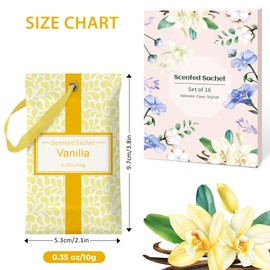 Scent-Hi Scented Sachets, Wardrobe Fresheners, Long Lasting Fragrance Lavender, Fresh Linen, Cotton, Vanilla for Drawer Liners, Bedroom, Wardrobe, Pack of 16