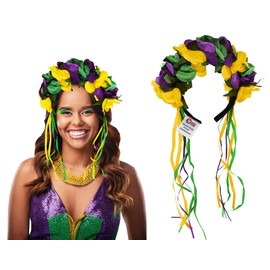 Nicky Bigs Novelties Womens Deluxe Mardi Gras Flower Headband - Colorful Floral Head Crown Headpiece - Mardi Gras Hair Band Accessory
