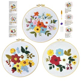 cukol cukol 3 Pieces Flower Embroidery Set Embroidery Set for Adults Beginners Embroidery Kit Embroidery Templates Cross Stitch Pre-Printed Embroidery Pictures Embroidery Kit Embroidery Template