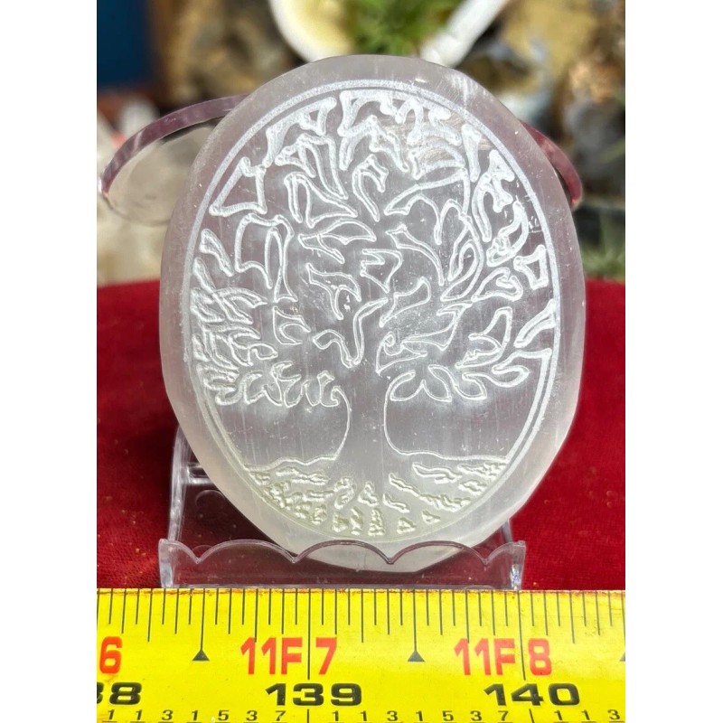 selenite palm stone With Tree Of Life