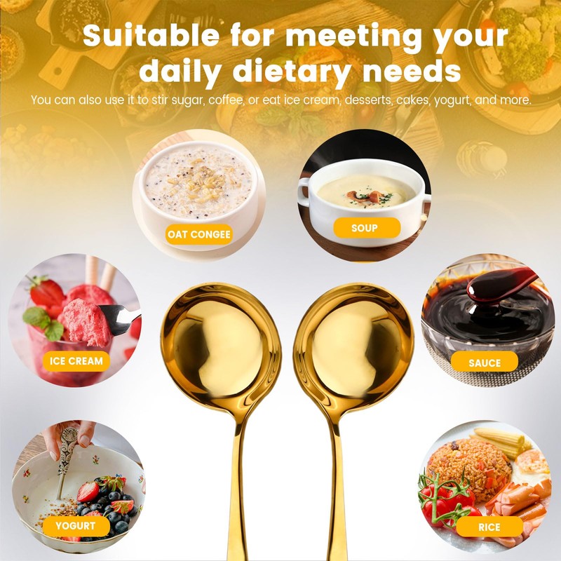 2 Pack Gold Stainless Steel Soup Ladle, 7.5" Small Metal