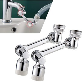 Paquete de 2 extensores de grifo giratorio de 1080°, aireador universal de grifo con modos duales, accesorio de rociador de grifo, aireador de grifo para fregadero de cocina, lavaplatos de ojos, cara, color plateado