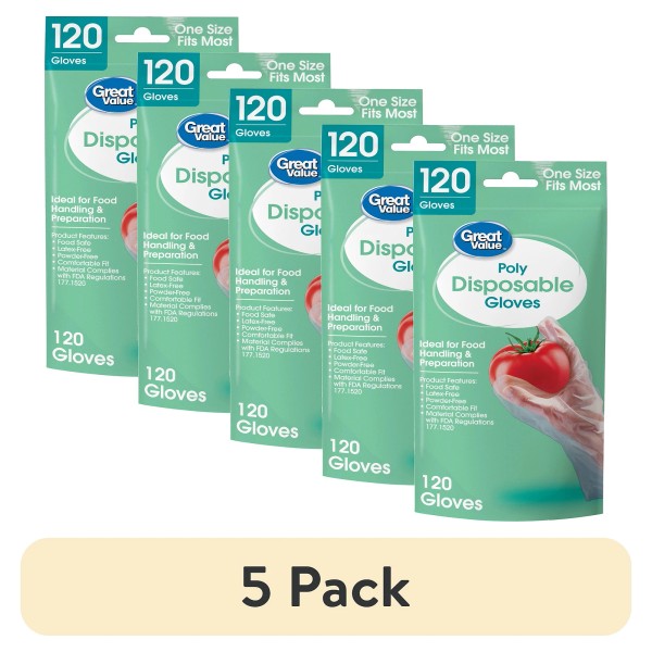 Disposable Poly Food Gloves, 120-Count, Latex-Free, One Size Fits Most