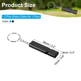 PATIKIL Emergency Survival Whistle, 2 Pack Double Tubes Whistles Super Loud Aluminum Whistles with Lanyard Keychain for Outdoor Camping Hiking, Black, Light Blue