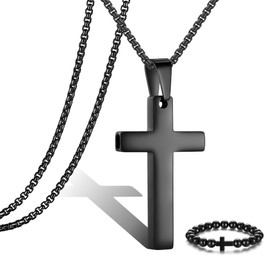 Breathing Anxiety Necklace for Men Cross Pendant Breathing Necklace for Anxiety Stress Relief Relaxation Mindfulness Meditation Men Women Anxiety Necklace Breathing with Inspirational Bible Verse (No Bible Verse, Black)