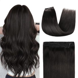 YILITE Hair Extensions Wire Secret Hair Extensions Transparent Wire Hair Extensions #1B Off Black 16 Inch 95g Silky Straight Remy Human Hair Wire Hair Extensions One Piece（16inch Off Black 95g）