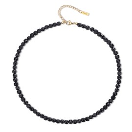 COAI Women's Black Stone Necklace, Faceted Onyx Necklace for Women