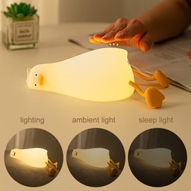 WETSTAR Lying Flat Duck Night Light, LED Squishy Duck Lamp, Cute Light Up Duck, Silicone Dimmable Nursery Nightlight, Rechargeable Bedside Touch Lamp for Breastfeeding,Girls Bedroom Decor
