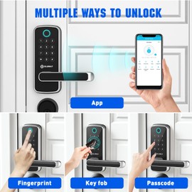 OLUMAT Smart Door Lock with WiFi Gateway, Keyless Entry Door Lock with Handle - Smart Locks for Front Door with Keypad - Fingerprint Door Lock with App Control - Auto Lock