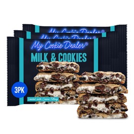 My Cookie Dealer Soft Baked Cookies, Milk & Cookies (3-Pack, 4oz Cookie) - Oreo Batter with Chocolate Chips & Chunks, filled with Vanilla Creme - Individually Wrapped Travel Snacks