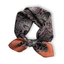 Weximil 100% Mulberry Silk Neck Scarf - 21'' x 21'' Lightweight Neckerchief - Women Men Small Square Digital Printed Scarves Gift Packed Brown-001