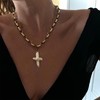 Pearl Cross Necklace for Women Gold Cross Pendant Necklace Chunky