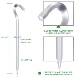 Pack of 24 Tent Pegs, 18 cm/7 Inch Aviation Aluminium Pegs, Awning Tent, Awning Pegs, Stakes, Stakes, Stakes, Camping, Tent Accessories, Pegs for Camping, Gardening, etc.