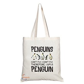 Coralgraph Inc TB305 Penguins Can't Fly. I Can't Fly. Therefore. I Am A Penguin Novelty Present Gift Printed Eco-Friendly Stylish Long Handled Tote Shoulder Bag