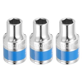 HARFINGTON 3pcs 1/2 Inch Drive 6-Point Socket 9mm CR-V Metric Shallow Socket Electric Wrench Socket for Mechanical Auto Repair, Silver Tone & Blue