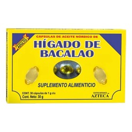 Aceite Hígado Bacalao 30 Cápsulas Centro Botánico Azteca Omega 3                                                                                      