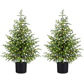 ENVEN 3FT Pre-Lit Artificial Norfolk Pine Christmas Tree – Realistic Potted Tree with 70 LED Lights & 8-Mode Battery Box, Pre-Assembled Faux Holiday Decor for Indoor Display (2)