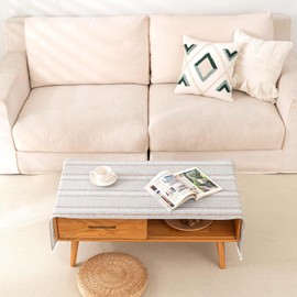 SIELUNO Linen Coffee Table Cloth, Rustic Farmhouse Coffee Table Cover for Living Room Tea Table Washer Dryer Fridge Top Dust Cover-Hollow Light Grey-20x60inch