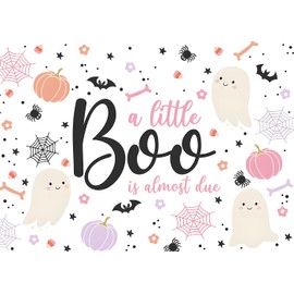DULUDA 7x5 FT Halloween Baby Shower Backdrop A Little Boo is Almost Due Baby Shower for Halloween Baby Shower Decorations Pink Pumpkin Cobweb Lovely Ghost Photography Background Banner Booth Props
