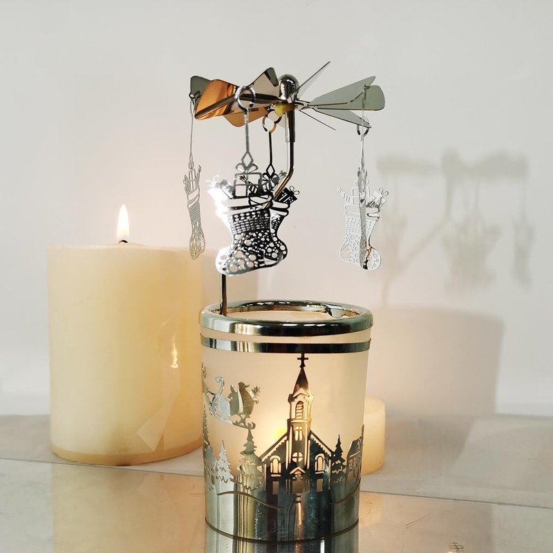 kingnero Carousel Candle Rotary Candle Holder Spinning Candleholder Metal Tea