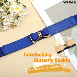 VONMELLI Elastic Skinny Belt for Women Dresses Fashion Stretch Thin Waist Belt Retro Ladies Belt with Bow Buckle Royal Blue Fit Waist Size 26" to 31"
