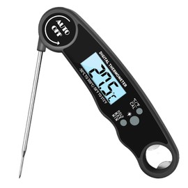 AIKIDS Digital Meat Food Thermometer - Waterproof Instant Read Kitchen Thermometer with Backlight and Hold Record, with Magnet and Corkscrew for Cooking Deep Frying Grilling BBQ Liquids （Black）