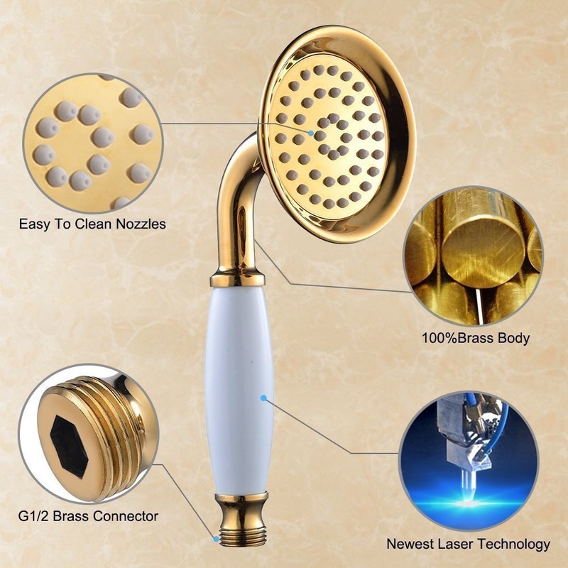Bathroom Shower Head Hand Shower with Hose Shower Holder Gold
