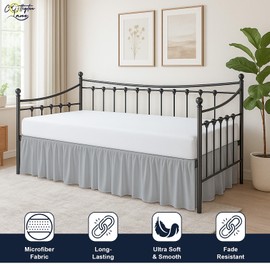 Cottington Lane Daybed Skirt with Split Corners Twin Size Gather Dust Ruffle Bedskirt 14 Inch Drop, Premium Hotel Quality Brushed Microfiber, Classic Platform Fit, Light Grey