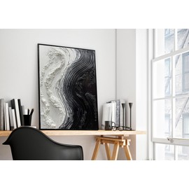 Boiee Art,24x36Inch Handmade Black Textured Acrylic Canvas Wall Art Modern White Decorative Paintings Abstract Artwork Stretched and Framed Ready to Hang