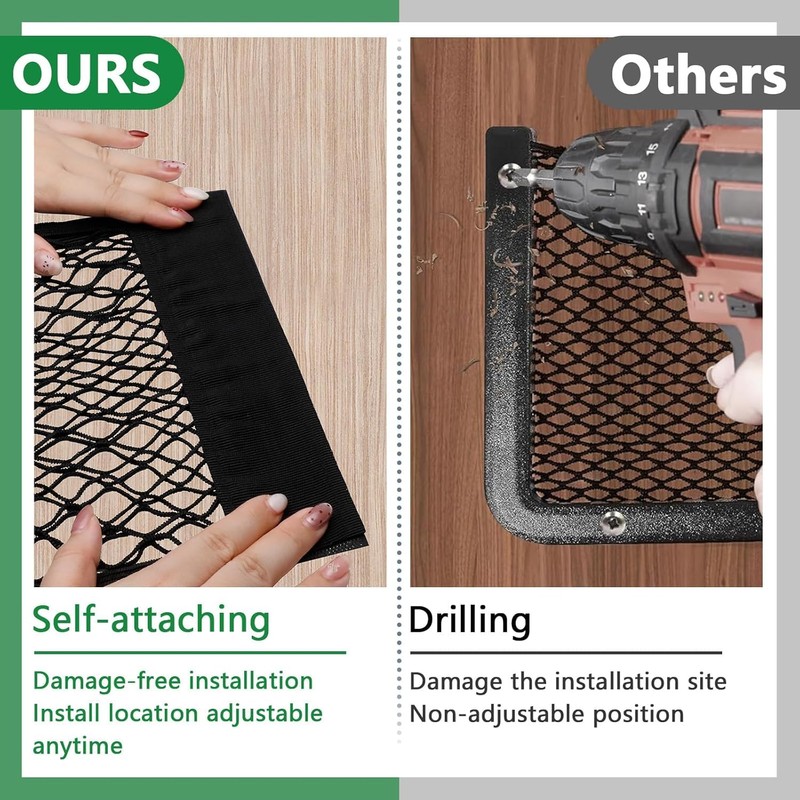 4PC Car Storage Net Organiser (40x25cm) - Universal Elastic Mesh