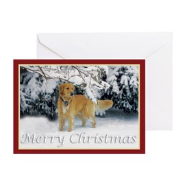 CafePress Golden Retriever Merry Christmas Greeting Cards (P Greeting Card (20-pack), Note Card with Blank Inside, Birthday Card Glossy
