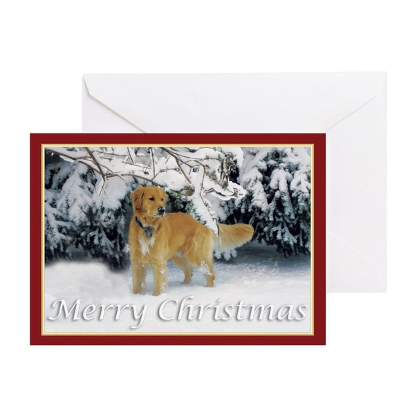 CafePress Golden Retriever Merry Christmas Greeting Cards (P Greeting Card