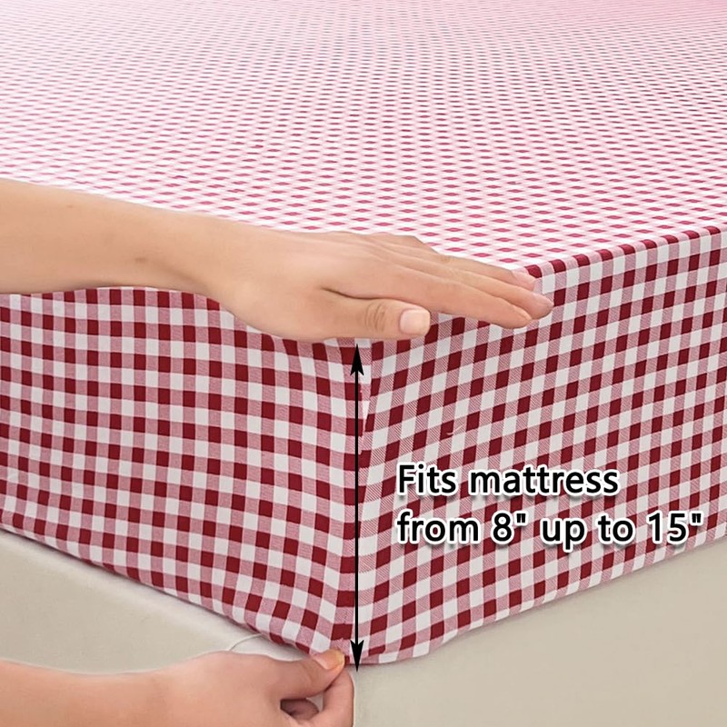 NSNLGSGC Red Gingham Twin Sheet Set, Soft Brushed Microfiber Red