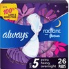 Always Radiant FlexFoam Pads for Women - Size 5, Extra Heavy Overnight Absorbency, 100% Leak & Odor-Free Protection, with Wings, Scented - 26 Count