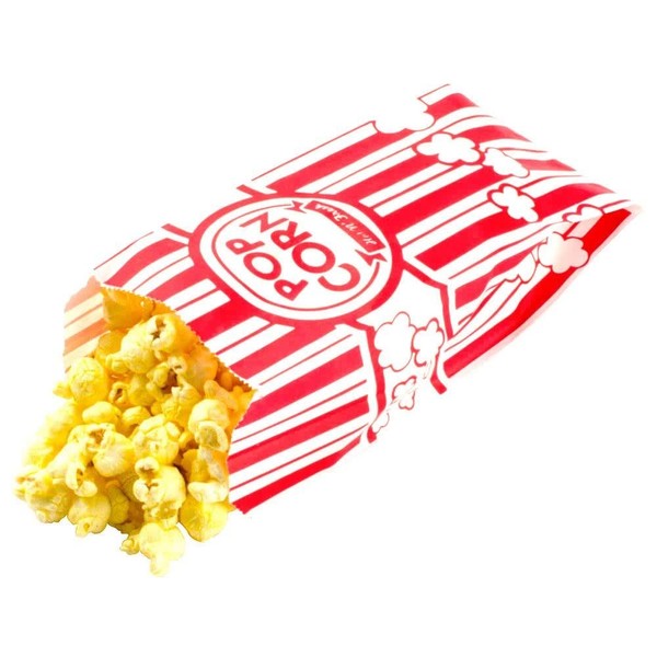 Carnival Style Paper Popcorn Bags, 1oz bags, Red & White Striped, Movie Theater Popcorn Bags (200 Pieces)