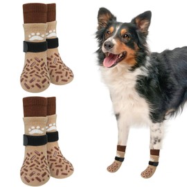 SCENEREAL Dog Socks to Prevent Licking Paws for Hardwood Floors, Anti Slip Long Dog Grip Socks for Cold/Hot Pavement, Dog Shoes Booties&Paw Protector for Small Medium Large Senior Dog, Khaki M