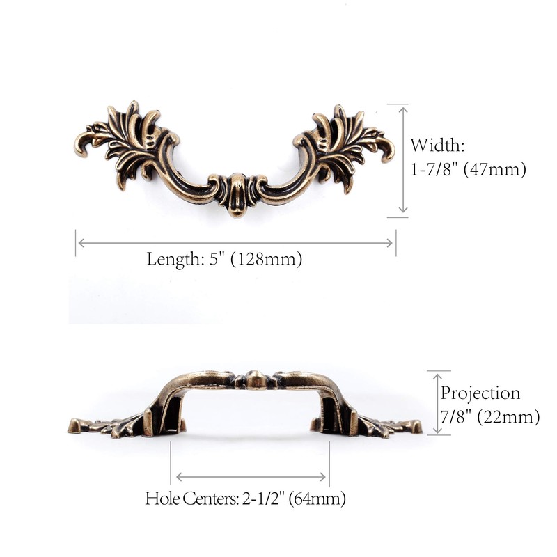 Jetland French Provincial Drawer Pulls - 6-Pack, Antique Brass, 2-1/2"