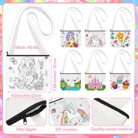 Aliceset 12 Sets Coloring DIY Bags with 60 Colored Markers Coloring Crossbody Bags for Girls Kids Reusable Canvas Pouch DIY Painting Art Crafts Birthday Party Favors