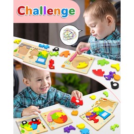 Yetonamr Wooden Toddler Puzzles Gifts Toys for Boys Girls, 8 Vehicle Shape Montessori Toy Educational Blocks Kids Toys Gift Baby Learning Toy