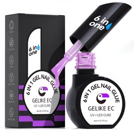 Professional Gel Nail Glue UV - 6 in 1 Gel Glue for Nail Tips with Purple Jelly Gel Polish,Base Coat Free,Gelike EC Strong Adhesive for Press on Nail,Ideal for Salon and Home DIY