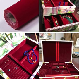Self Adhesive Velvet Flocking Liner for Jewelry Drawer Art Crafts DIY Project Velvet Fabric Peel and Stick Drawer Velvet Liner 17.7" x 78.7" (Dark Red)