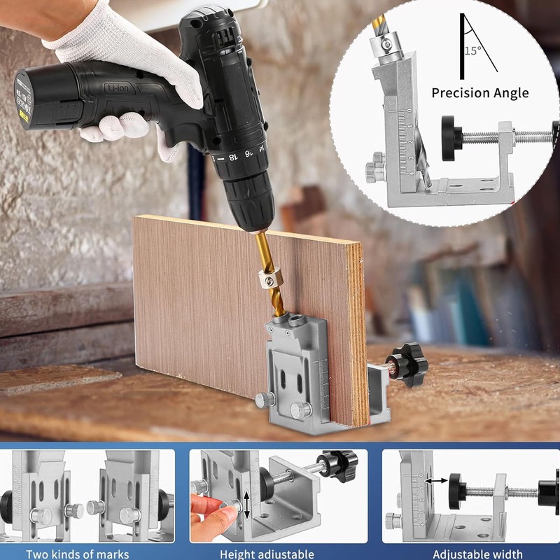 Oblique Hole Drilling Template Pocket Jig Dowel Clamps Device Set