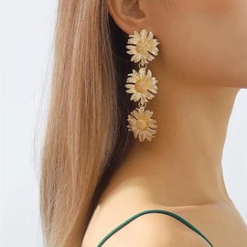 Jerollin Gold Flower Geometric Statement Earring for Women,Unique Design Drop Dangle Earrings Jewelry