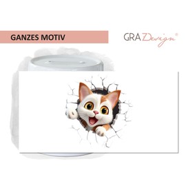 GRAZDesign Money Box Cat Funny with Cat Motif - Wall Crack 3D Look - Money Gift for Adults and Children Made of Ceramic