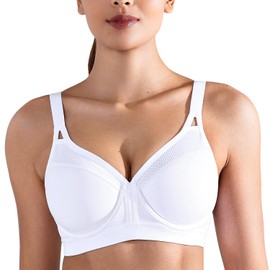 ZeroBound Women’s Sports Bra Underwire High Impact Comfort Lightly Padded V Neck Full Figure Support Yoga Workout Bras, White, 36C