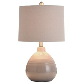 Collective Design L22019ADSAM Ceramic, Glacier Gray Finish, Beige Hardback Linen Shade Table Lamp