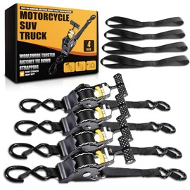 Performance Master Retractable Ratchet Straps 1 Inch x 10 Feet 1,500lb Break Strength Heavy Duty Auto Self Retracting Tie Down Straps for Truck Cargo Trailer Motorcycle SUVs Black 4 Pack