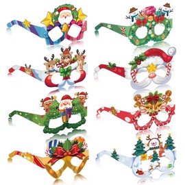 100 Designs Christmas Temporary Tattoos & 8 Pcs Xmas Party Glasses - Festive Theme Favors for Kids, 2.6 * 4.7inch Tattoos, Safe Paper Glasses for Christmas Celebrations & Parties