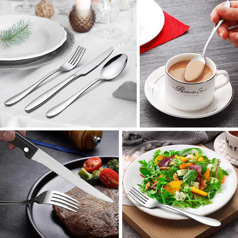 LIANYU 72-Piece Silverware Set with Steak Knives, Stainless Steel Flatware